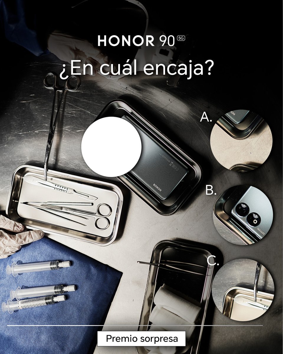 Honor_ES's tweet photo. 🏆 SORTEO 🦸🏼‍♀️Héroes Anónimos🦸🏻‍♂️

¿Qué pieza encaja en el #HONOR90? Opciones: a, b y c.

1️⃣ RT y síguenos
2️⃣ Comenta, tantas veces como quieras ganar, la letra correcta con el hashtag #HONOR90

🔥+COMENTARIOS +POSIBILIDADES
🍀Bases en: https://t.co/ggNKhXs8ZR https://t.co/uOmyVgLqqv