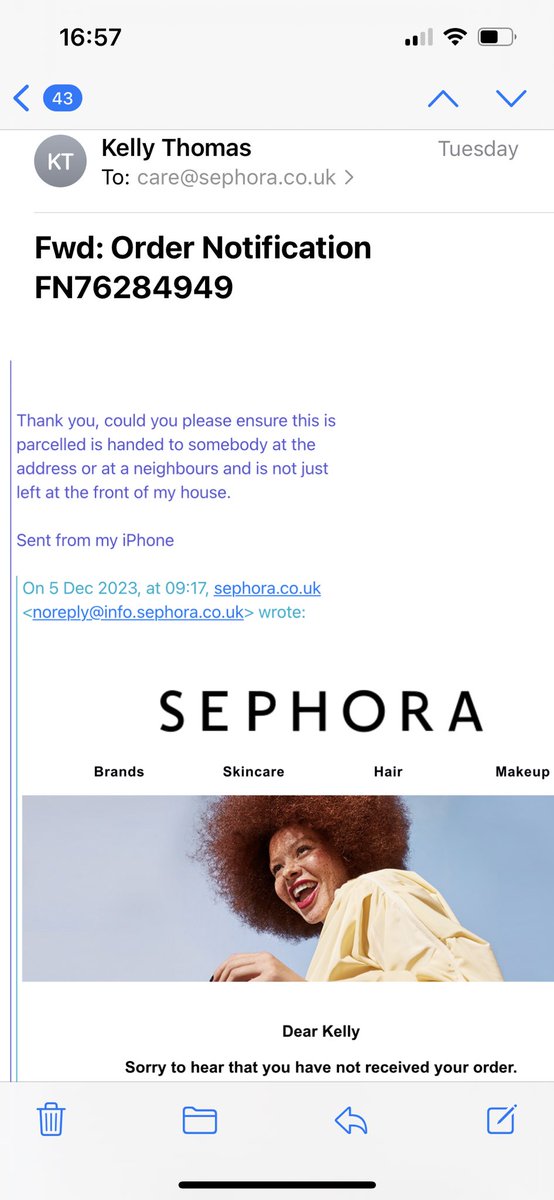 Kelly_J_Thomas's tweet photo. @Sephora cannot believe a parcel has once again been left outside my house when I specifically said it needed to be handed to myself or a neighbour!
Such a mad delivery service, it’s not safe to leave parcel in full view of passers by https://t.co/NCaNNT1K7y