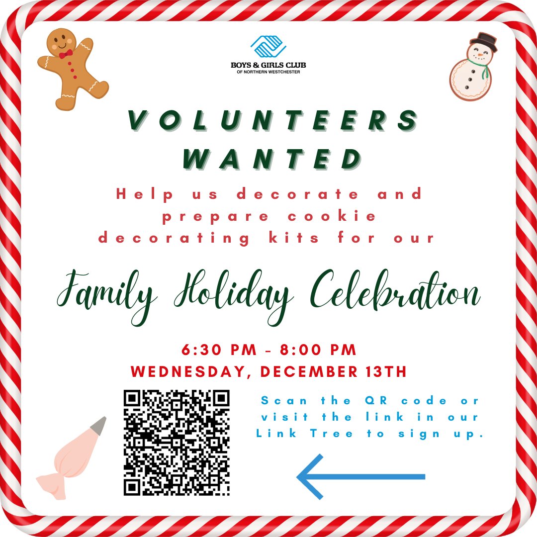 We still need a few volunteers to help us prepare for our Holiday Celebration! Please sign up using the QR code below, following the link in our bio or website, or contact Shantae Artis at sartis@bgcnw.com. #bgcnw #volunteer #makeadifference #holidaycheer