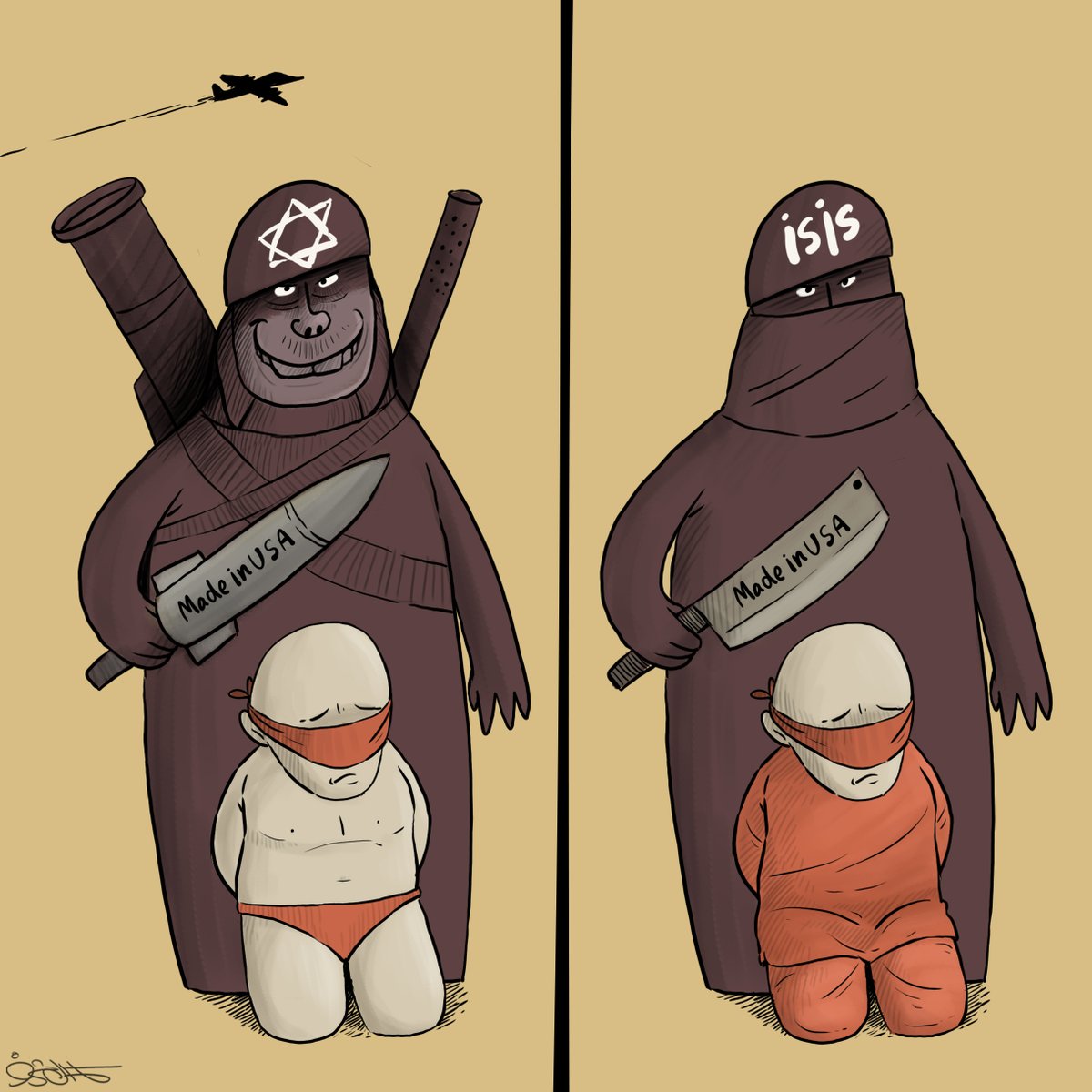 #ISISIsrael 
#Gaza_Genocide 
#غزة_تُباد 
#غزة_الآن 
#كاريكاتير 

كل الإرهاب والتوحش صناعة أمريكية 
وكل من في #غزة في نظرهم عدو يستحق الإذلال و القتل 
وبدعم عالمي و عربي