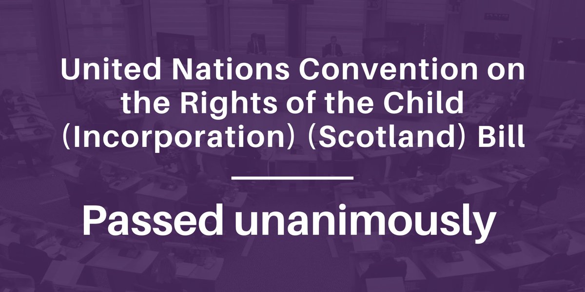 United Nations Convention on the Rights of the Child (Incorporation) (Scotland) Bill has been passed unanimously by MSPs this evening at Reconsideration Stage. You can find out more about the Bill - and the Reconsideration Stage - on our website at ow.ly/PTR050Qgtvg