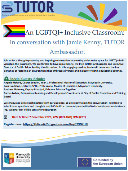 TUTORproject_ie's tweet photo. Don't forget to grab a cuppa and get stuck into the conversation between Jamie and guests at 7pm tonight! Link: https://t.co/RdWWsXgXLW
#InclusiveEducation #LGBTQI+ #edchatie #FET #SecondLevel #SecondarySchools https://t.co/TGDia9ywf8