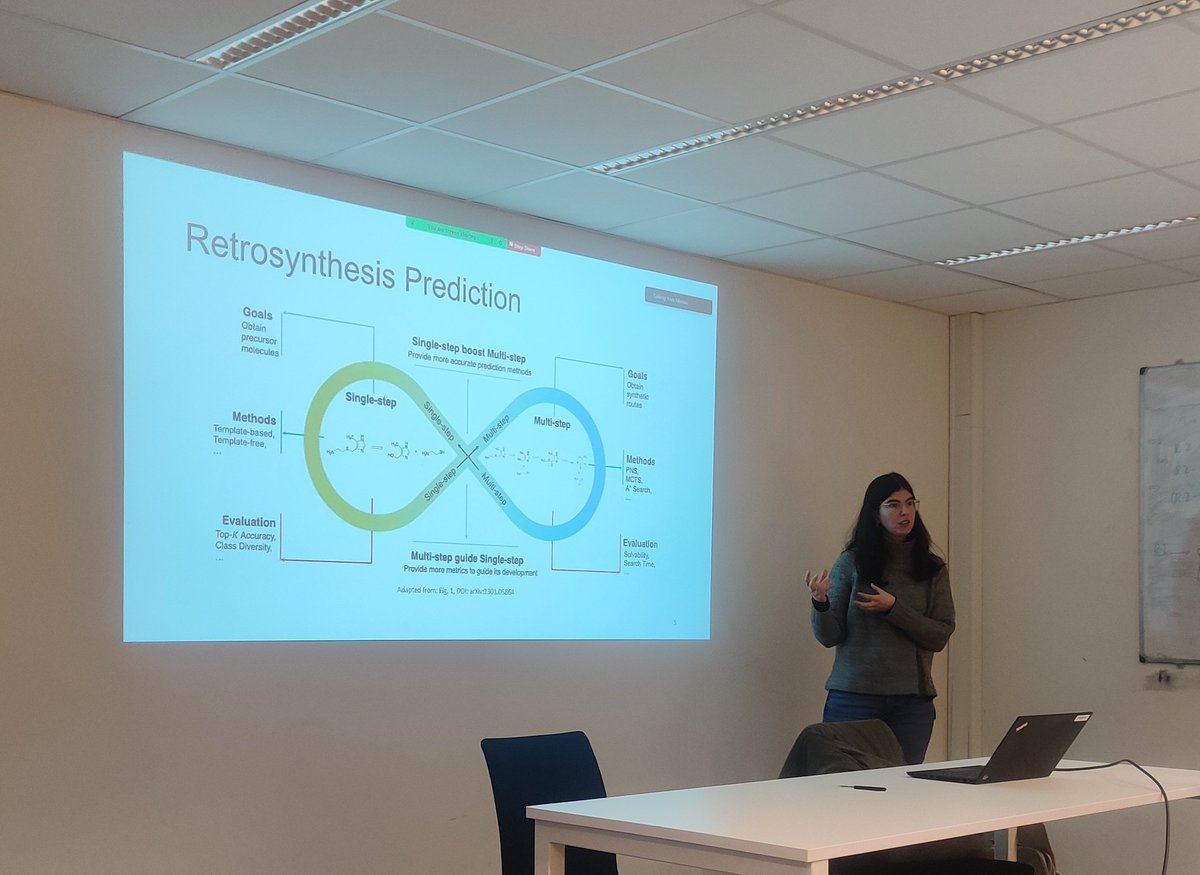 It was a pleasure to welcome @PTorrenPeraire in Leuven, where she gave a talk about her work on the effect of single-step retrosynthesis models on multi-step planning performance. @AiddOne