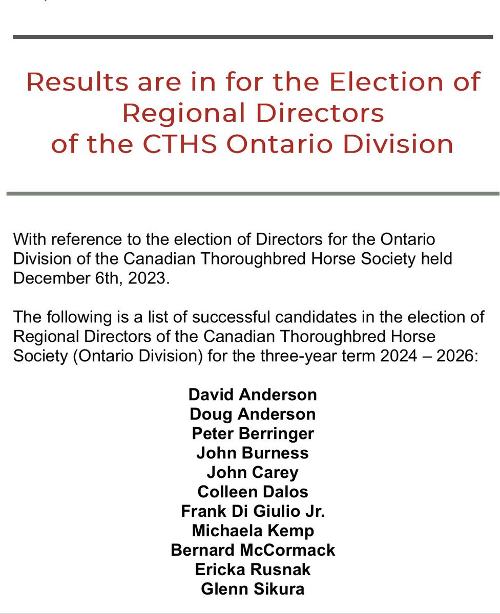 Thank you Breeders of Ontario for voting! The Breeders are vital! I am energized and excited to work hard for the betterment of our great industry! @CTHSOntario @HBPA_ONT @WoodbineTB @OntarioRacing