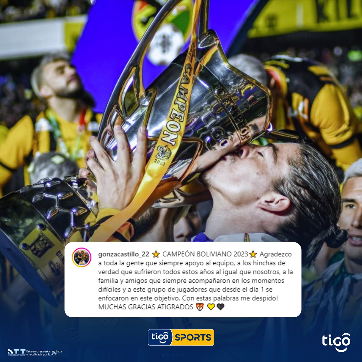 #TigoSportsBolivia 🚨

👋🏻🐯 "Con estas palabras me despido", escribió Gonzalo Castillo finalizando su ciclo en The Strongest tras cuatro temporadas defiendo los colores del cuadro paceño. 🇺🇾 El defensor uruguayo agradeció a la hinchada atigrada y  a sus compañeros 🏆.

#TSNBO
