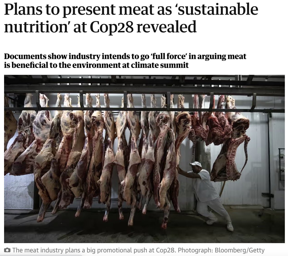 GreenpeaceCA's tweet image. Big Meat and Dairy is arriving at #COP28 to attempt to greenwash their outsized emissions in the food sector. 

Sounds like the Big Oil playbook, right? 

It is 👇
act.gp/3Rtsp2s #LessMeatLessHeat