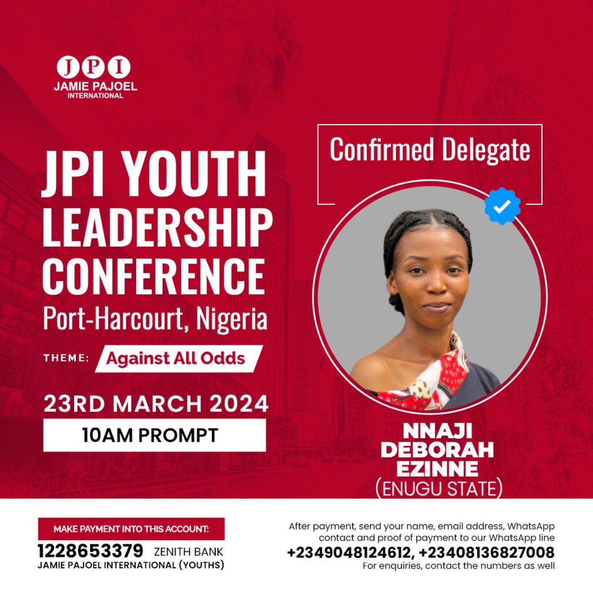 AdaAchusim's tweet image. Youth should,
Innovate, Create and Think

Register and connect with 3000 young great entrepreneurs, leaders for JPI Youth Leadership Conference, Port-Harcourt 2024.

#jamiepajoeluniversity