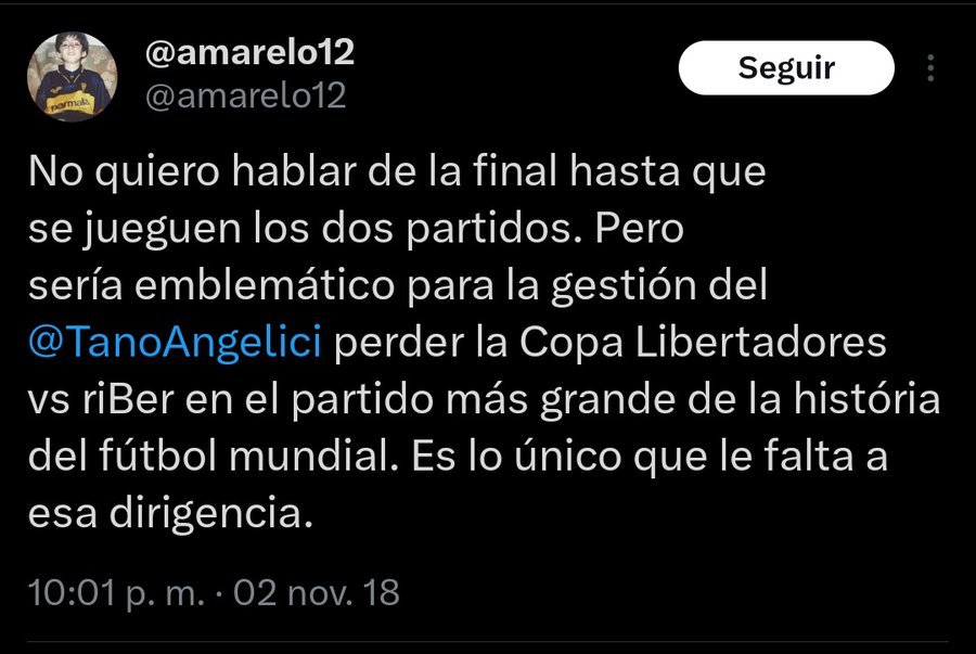DesdeElNueveDic's tweet photo. @amarelo12 "en el partido más grande de la historia del fútbol mundial" https://t.co/jBTZAyrIaN