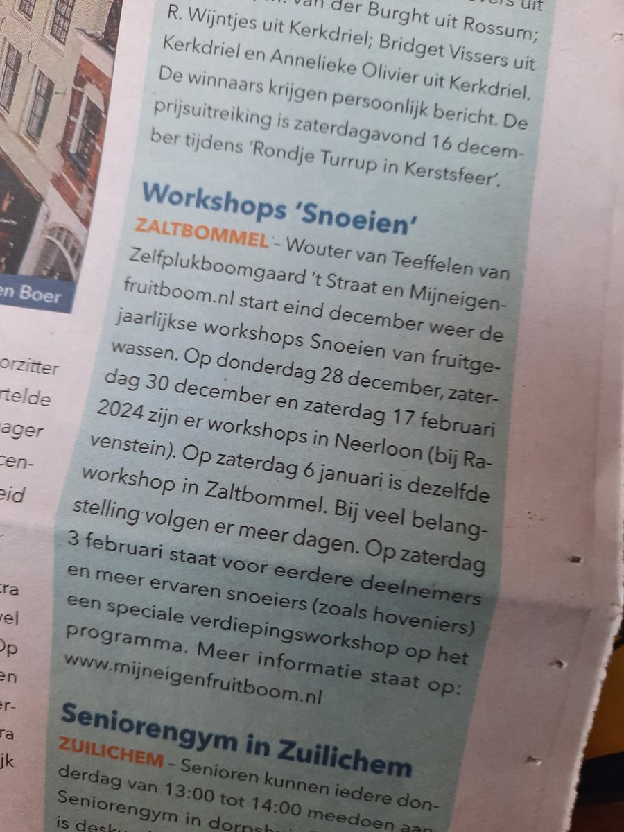Leuk bericht <a href="/BWDgids/">Bommelerwaardgids</a> over mijn workshops Snoeien van fruitgewassen vanaf eind december. Twee keer doen we dat op locatie Zaltbommel.
mijneigenfruitboom.nl/workshop-snoei…