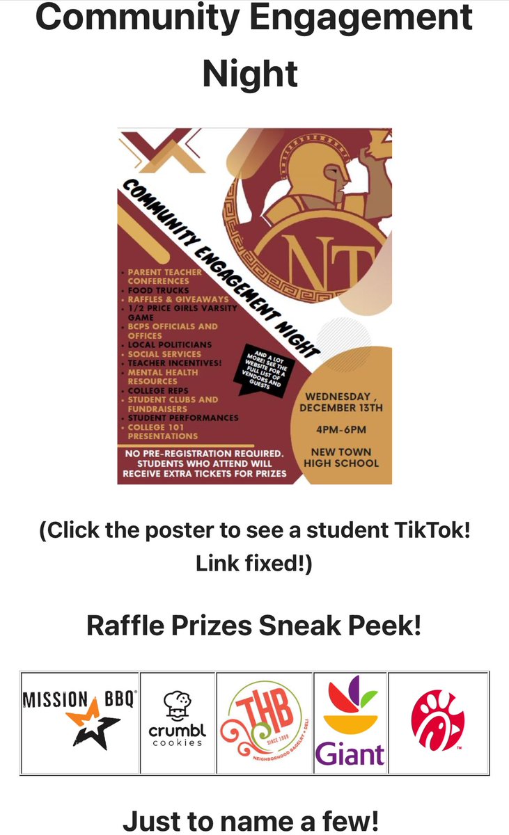 Rafe Park (@rafe_park) on Twitter photo In case you forgot! <a href="/NTHS_Titans/">New Town High School</a> Community Engagement Night is less than a week away. Sneak Peek at the Raffles below! In case you forgot! <a href="/NTHS_Titans/">New Town High School</a> Community Engagement Night is less than a week away. Sneak Peek at the Raffles below!