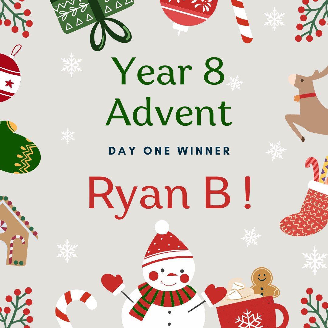 HgsYear8's tweet photo. Year 8 Advent Day One Winner is...

Ryan B!

Ryan is ALWAYS on time and ALWAYS takes part, works hard, and does the right thing!
We hope you enjoy your chocolates! 
🎉🎁🎄🥳🍫🍫
#adventmatters #attendancematters #advent #TPWHDTRT https://t.co/7ax2azkCiy