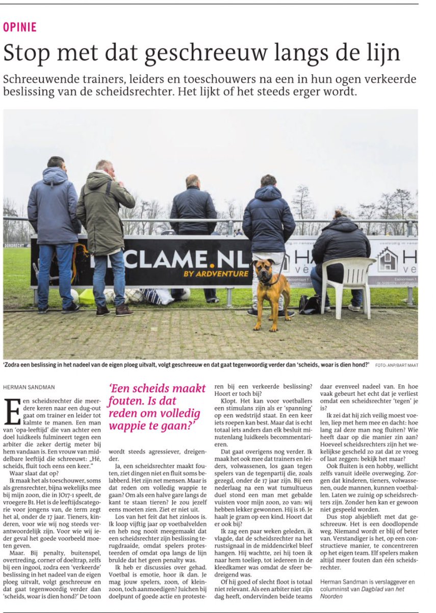 MauricePaarhuis's tweet photo. Vandaag een prachtig stuk gelezen in het @dvhn_nl (@herman_sandman). 

Het constante schreeuwen langs de lijn! 

Op de dag van de vrijwilliger wil ik mijn waardering uitspreken voor alle (club) scheidsrechters, die zich elke week weer inzetten voor ons prachtige spel! 

#SNO https://t.co/dn1kEBtbQA