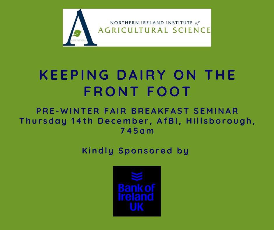 Chief Executive of the Dairy Council for Northern Ireland, Ian Stevenson will address the annual NIIAS breakfast Seminar. To register attendance, email Louise at niiaseventbooking@outlook.com. £10 members, £15 non members and £7.50 students, payable at the door.
