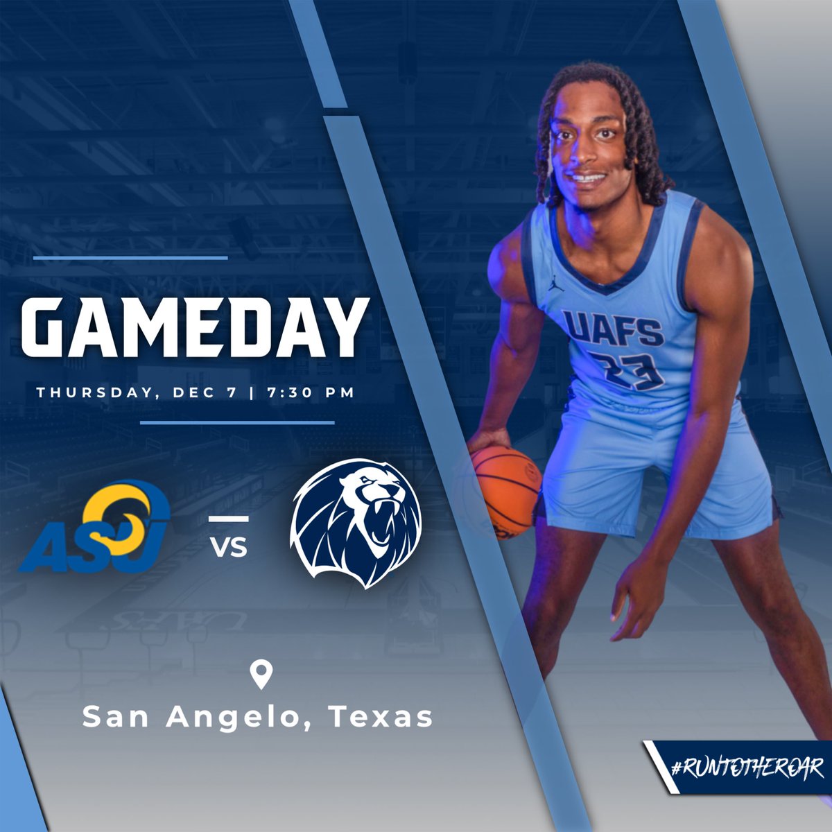 UAFSMBB's tweet image. GAMEDAY! 

🆚 : Angelo State University 
⏰ : 7:30 pm
🏟️ : The Junell Center (San Angelo, Tx) 

🦁🏀 | #Family
