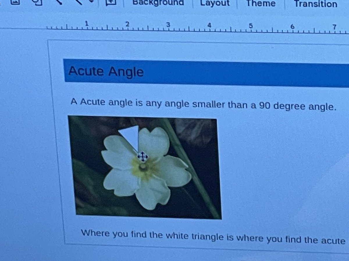 DDemosiuk's tweet image. Mrs. Whittaker’s class is moving to learn their angles. Then, they created PPT defining the angles and finding real world examples. @PPS_CPI #ppsshines #bridgetosuccessmp #mathmovement #realworldgeometry