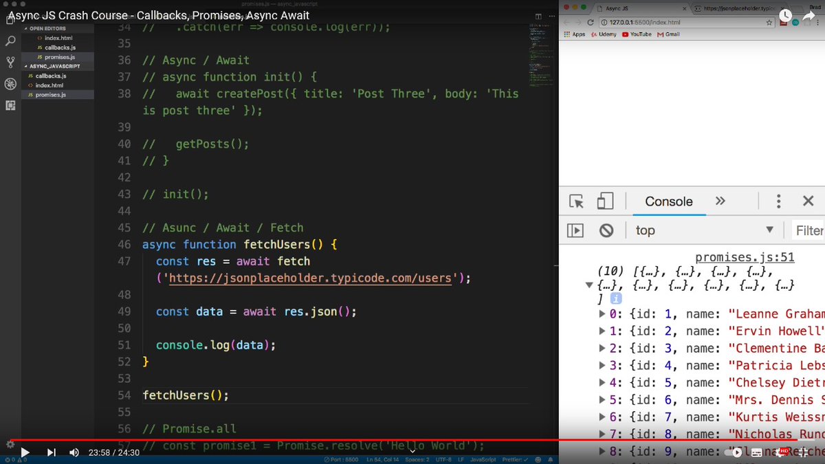 rafeeqsyedamjad's tweet image. Day 5 of #151daysofcode

✅ Revised Callbacks, Promises, Async Await Concepts thanks to @traversymedia
For his amazing video on Async JS Crash Course.

✅  Practiced few questions on it.
