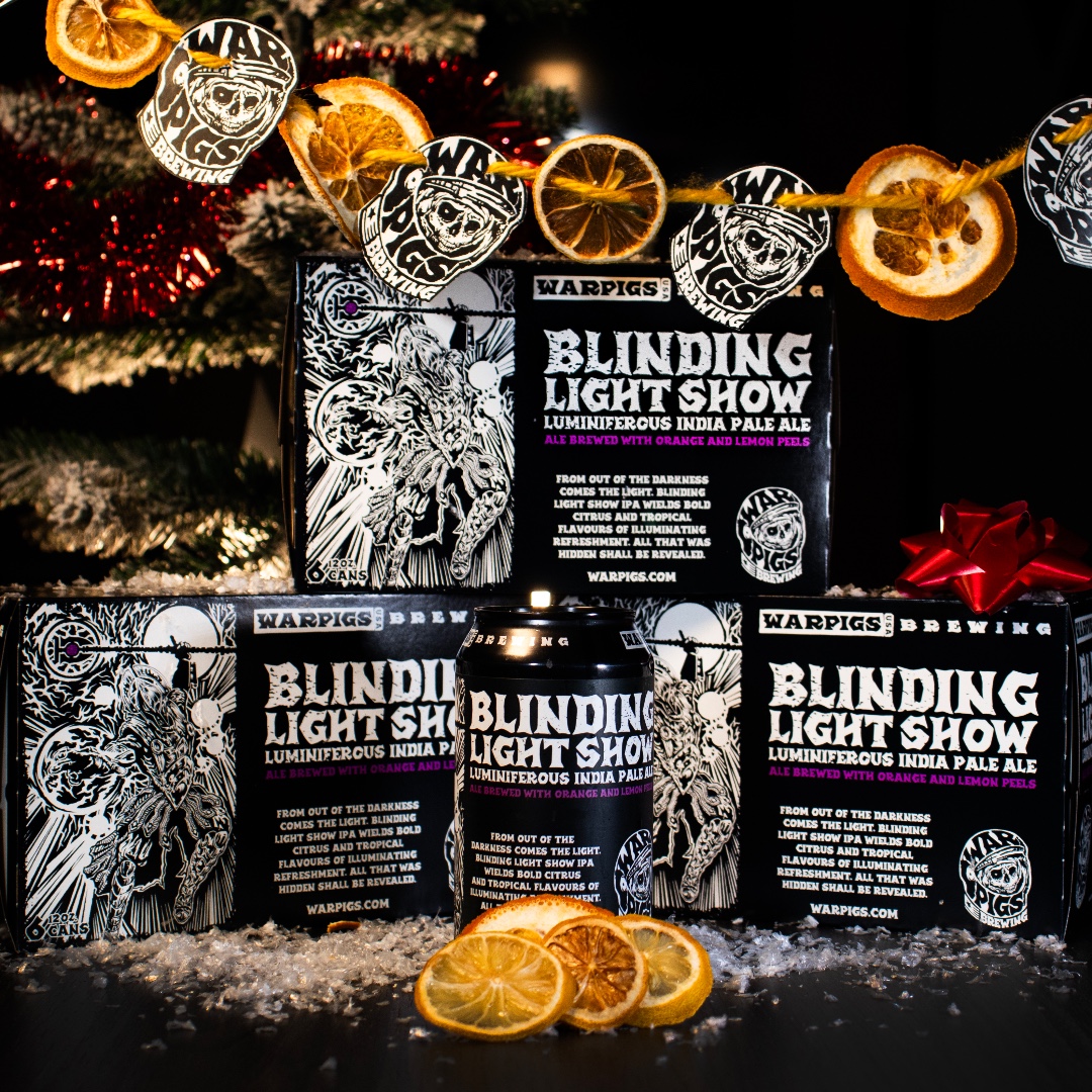 All hail the mystical citrus elixir . . . 

Festive and bright, Blinding Light Show IPA is infused with the magic of orange and lemon peel to ignite your senses. Find it near you at warpigs.com