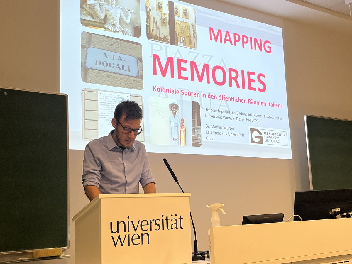 🚨Los geht‘s mit Teil 3 unserer Vortragsreihe zum Thema „Postkolonialität“. @WurzerMarkus spricht an der @univienna über „Mapping Memories. Koloniale Spuren in den öffentlichen Räumen Italiens“ 🌍🌎🌏✨
