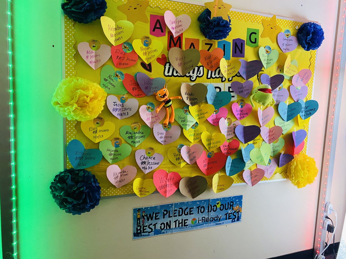 Our  #iReady board in September and now in December! When students meet their weekly goals, they receive a heart and a sticker and they get to put it up on the board! Easy and simple. #MyiReady <a href="/CurriculumAssoc/">Curriculum Associates</a>