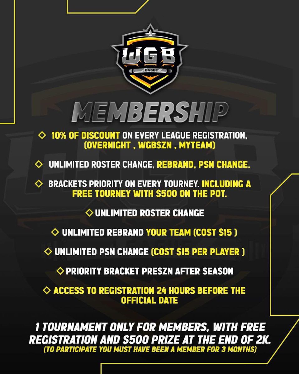 OVN Saturday night at 9PM 🔥

• 16 teams, best of 3, $35 per team.
• The winner earns the Membership for WGB for free plus a free entry for next SZN plus the 💰 from the OVN. 
• Sub champ will earn a free entry for next season❗️

wgbleagues.com/wgbleagues-ove…