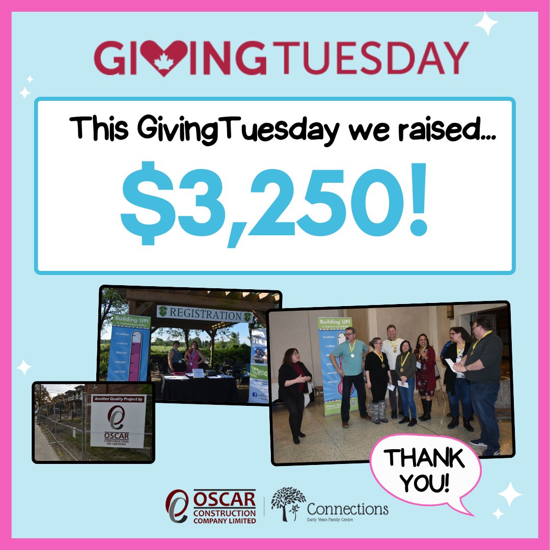 This #GivingTuesday, we raised over $3,000 for our Building UP! Campaign! Thanks to your generosity and that of our matching partner, Oscar Construction, we are closer to making our centre fully accessible.

Thank you! ❤

#connectwithus #windsoressex #yqg