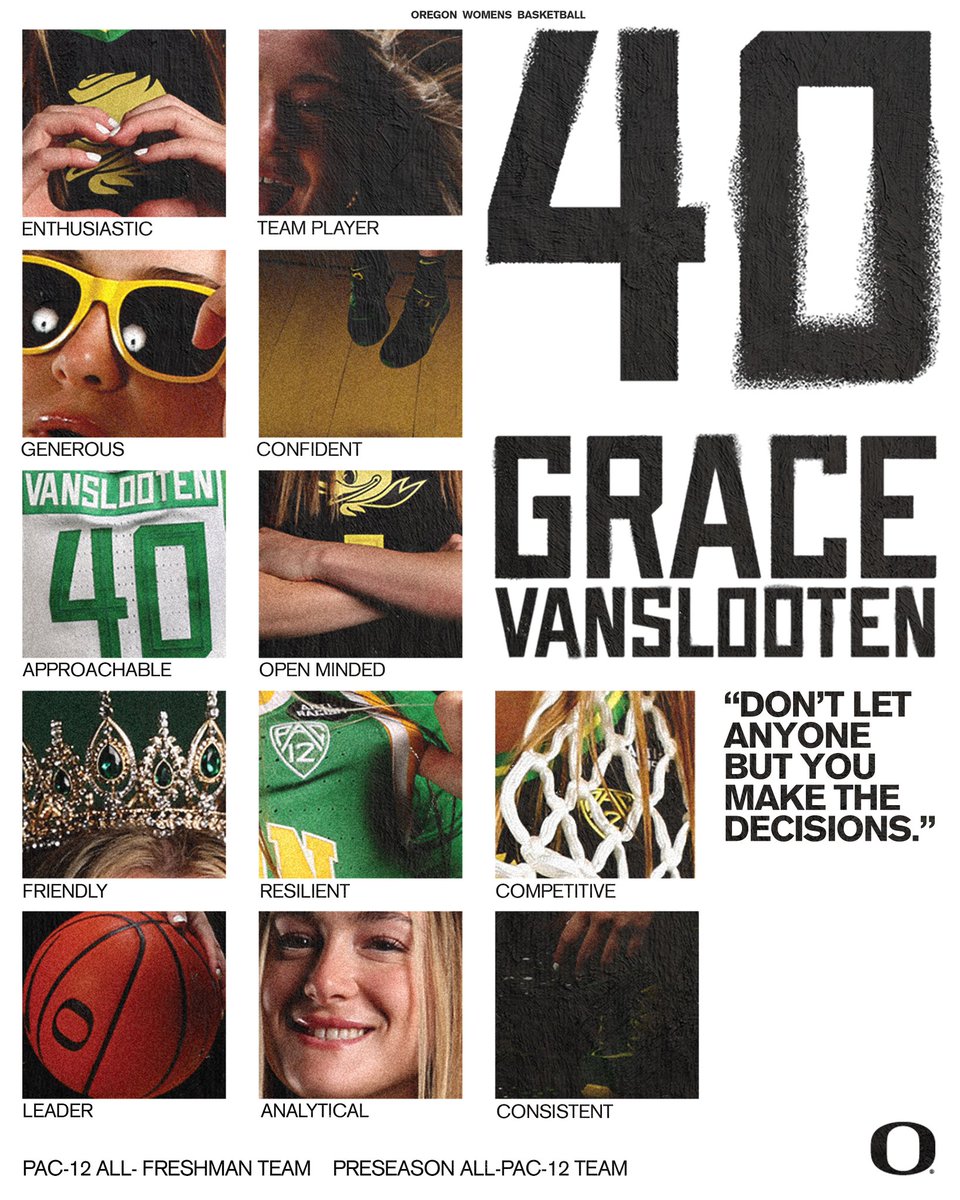 OregonWBB's tweet photo. She’s back to Grace the court. 

Out of Toledo, Ohio, please welcome back Grace VanSlooten! @gvanslooten40 was an anchor for the Ducks last season, ranking second on the team in scoring as a freshman. Her resume speaks for itself, but we know that she’s just getting started. 

If you’re ready to watch Grace continue her electrifying play, stop by Matthew Knight Arena. #GoDucks