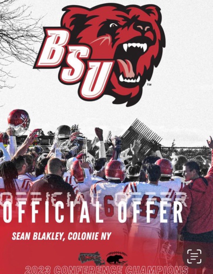 BlakleySean's tweet photo. Thank you to coach @josephverria for having me and my teammate @clearythrows for a visit today with @bsu_football_. Also blessed to have been offered a roster spot with the Bears! Thank you to all my coaches and my family for their continued support! https://t.co/p4dc7GVahS