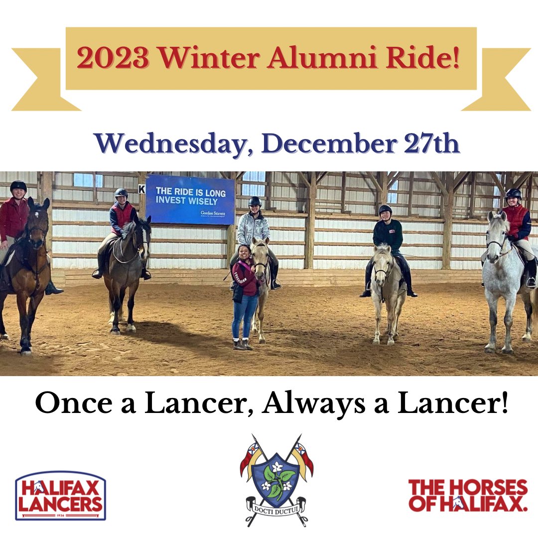 » Calling all Alumni!

On December 27th we welcome anyone who rode at Lancers in the past to participate in our alumni ride and take a trot down memory lane! Share this post with your Lancers friends ❤️🐴

Sign up 🔗Link below 👇 

Once a Lancer, always a Lancer.