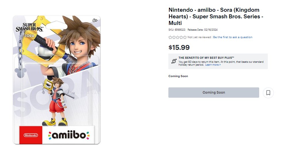 Wario64 on X: Sora amiibo is gone for now, but keep checking. Best Buy  tends to open up the preorders for short windows after the initial launch   / X