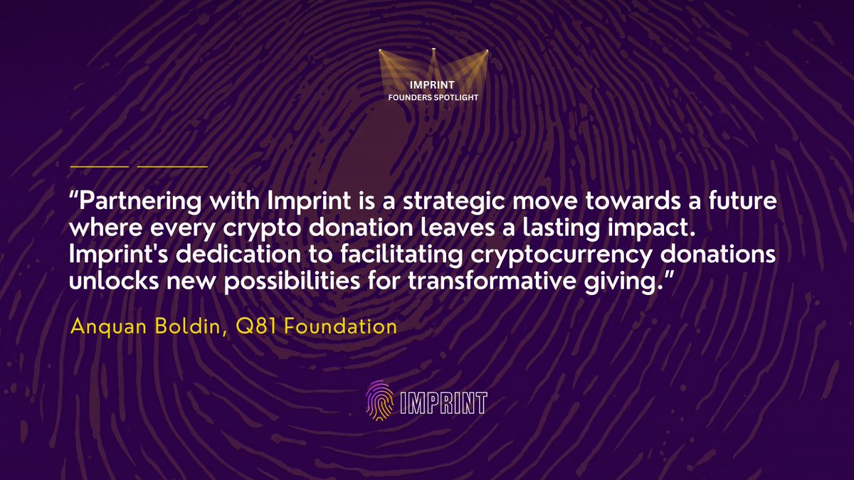 @AnquanBoldin @TheGivingBlock @DooWanNam @StableNode @MakerDAO 🤝 IMPRINT Partnership 🤝 For Q81, this means leveraging #Crypto for global impact. Transparent, efficient, innovative giving for lasting change. #CryptoPhilanthropy #CryptoGives #CaringWithCrypto @TheGivingBlock @AnquanBoldin Support the cause: imprintfund.org/donate-cryptoc…