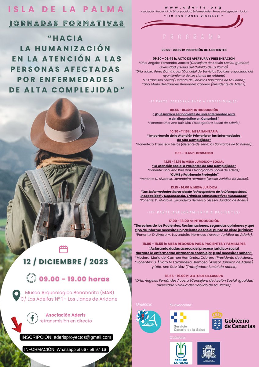 Jornadas Formativas "Hacia la Humanización en la Atención a las Personas Afectadas por Enfermedades de Alta Complejidad", que tendrán lugar el martes 12 de diciembre en el Museo Arqueológico Benahorita (MAB) de Los Llanos de Aridane (La Palma), de 9 a 19 h.
