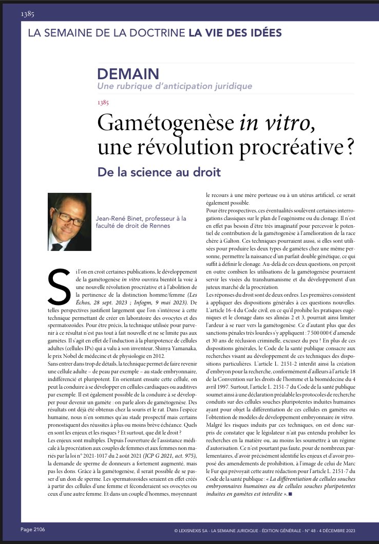 jrbinet's tweet photo. Merci au @JCP_G de m’avoir proposé de traiter de la gamétogenèse in vitro dans son dernier numéro !
#bioéthique https://t.co/2NA6KuwvRg