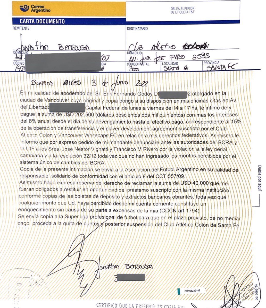 lacentrald_sf's tweet photo. 🔴⚫️#Colón

👤Erik Godoy presentó una demanda a la institución por incumplimiento en el pago del 15% de su transferencia a #Vancouver

ℹ️La operación fue por US$1.35M y reclama U$202.500 +8% interés

👉🏾Además denunció a José Vignatti por violación a la ley cambiaria https://t.co/OfrXM1MWG4