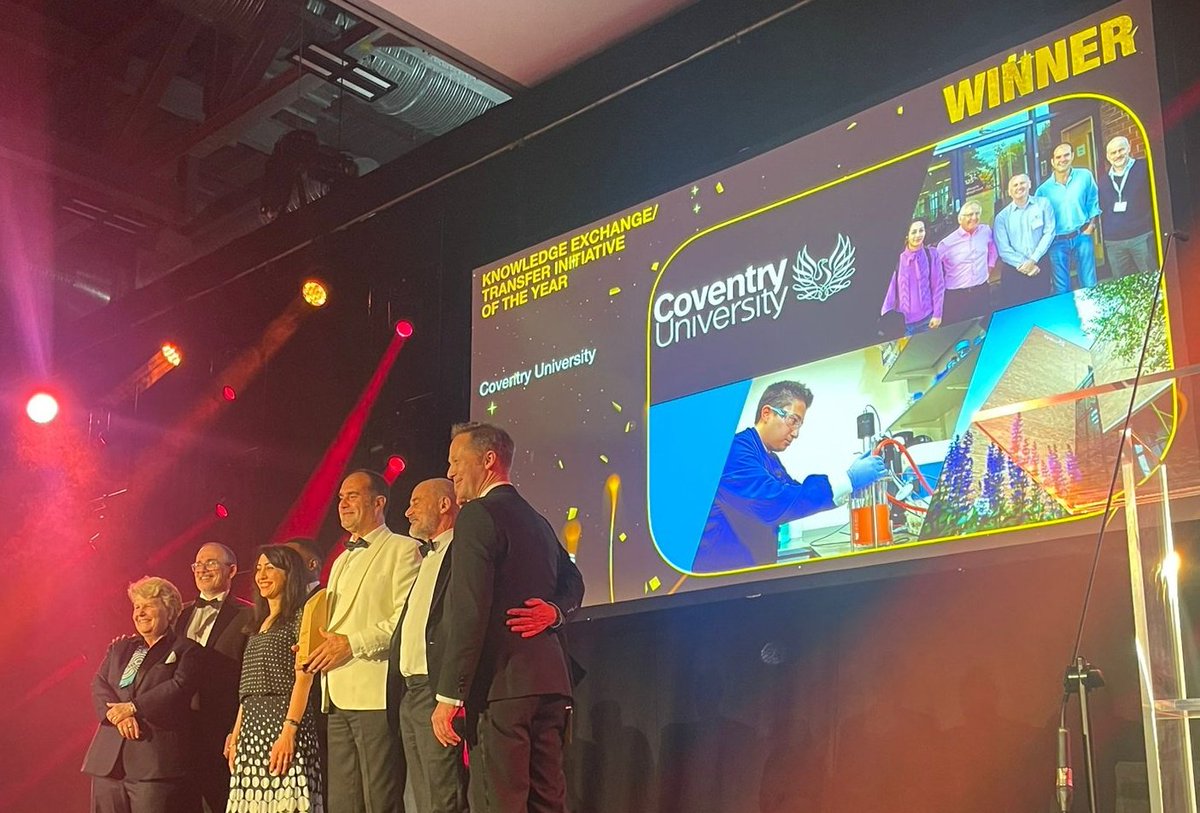 Taking the prize for Knowledge Exchange or Knowledge Transfer Initiative of the Year is @covcampus for its interdisciplinary solution to the problem of electronic waste by recovering the precious metals from circuit boards ♻️
