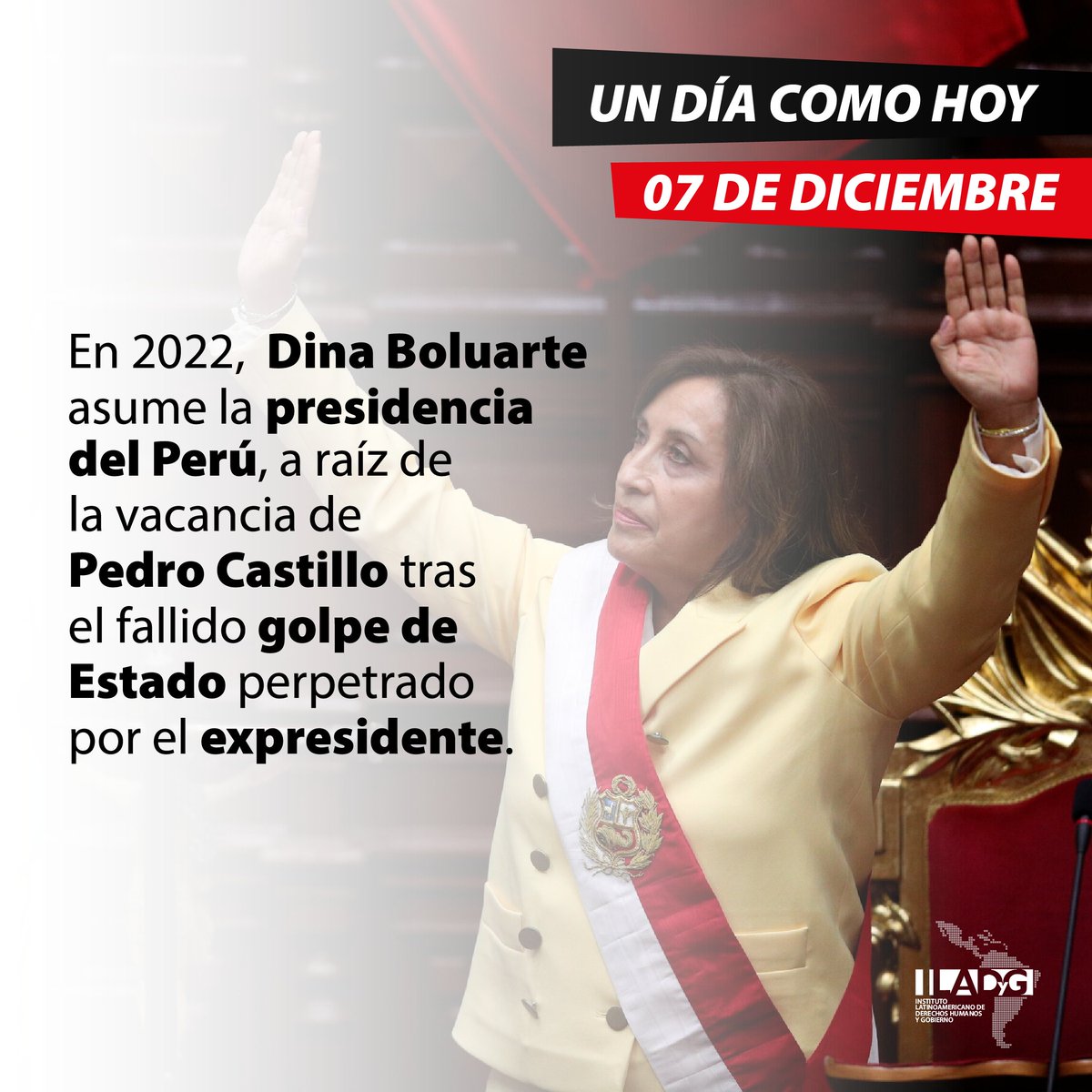 🇵🇪 UN AÑO DE GESTIÓN

📌 En 2022 empezó el mandato presidencial de #DinaBoluarte, quien proclamó este día como 'Día de la Institucionalidad, del Estado de Derecho y la Defensa de la Democracia'. ¿Qué opinas al respecto?

#ILADYG #InstitutoILADYG #PedroCastillo #PresidenciaDelPerú