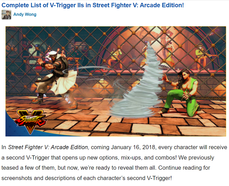 STREET FIGHTER V ARCADE EDITION COMING JANUARY 2018