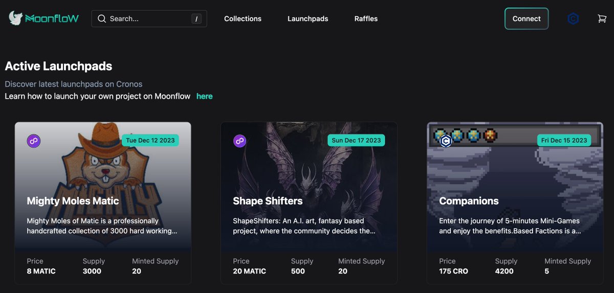 Amongst the MoonfloW 2.0 UI upgrades, we couldn't forget about the Launchpad 🌟

Mighty Moles (<a href="/mighty_moles/">Mighty Moles</a>)
Shape Shifters (<a href="/The__Shifters/">ShapeShifters | Mint is LIVE |</a>)
Companions (@Factions_NFT)

Don't forget the Beta Testing with PRIZES:
t.me/moonflowlabs

How do you like the new design? 👀