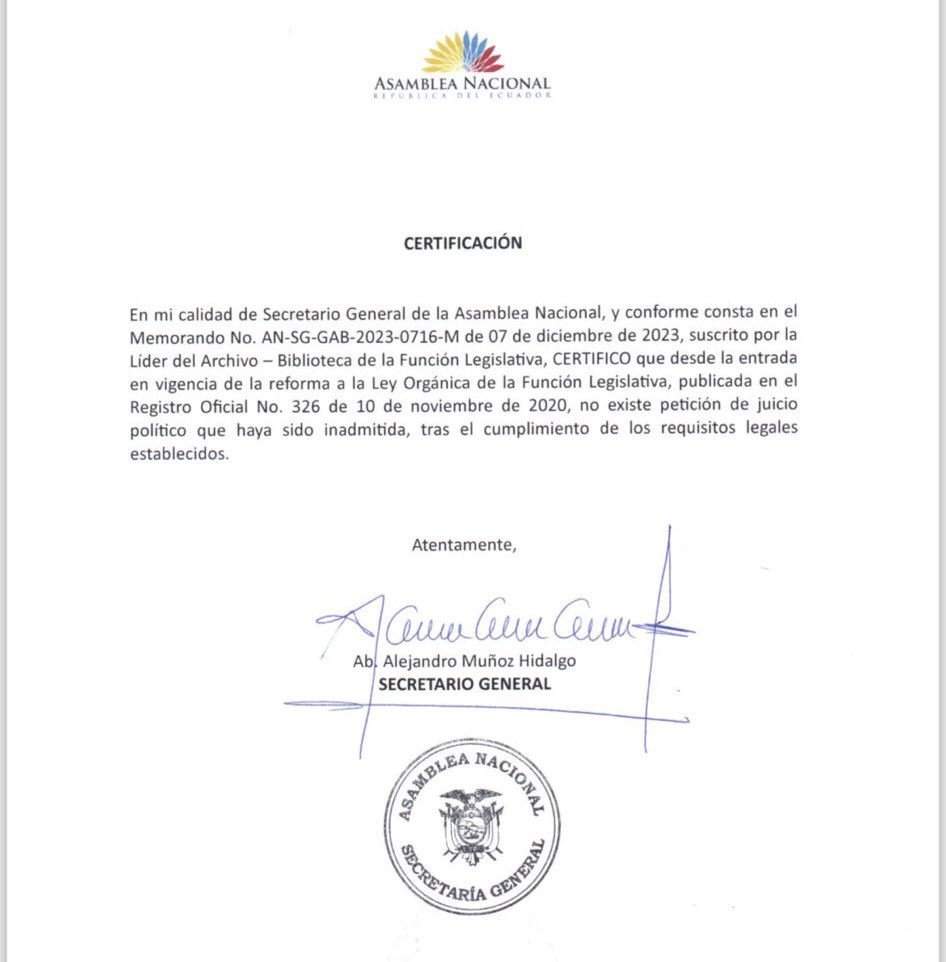 Añado a esta explicación que, espero, haya sido de utilidad desde lo que dice la norma, un comunicado del presidente de la Asamblea Nacional y una certificación de la Secretaría General.

Lo dicho: el CAL solo verifica requisitos de forma; si se cumplen, no se puede negar el