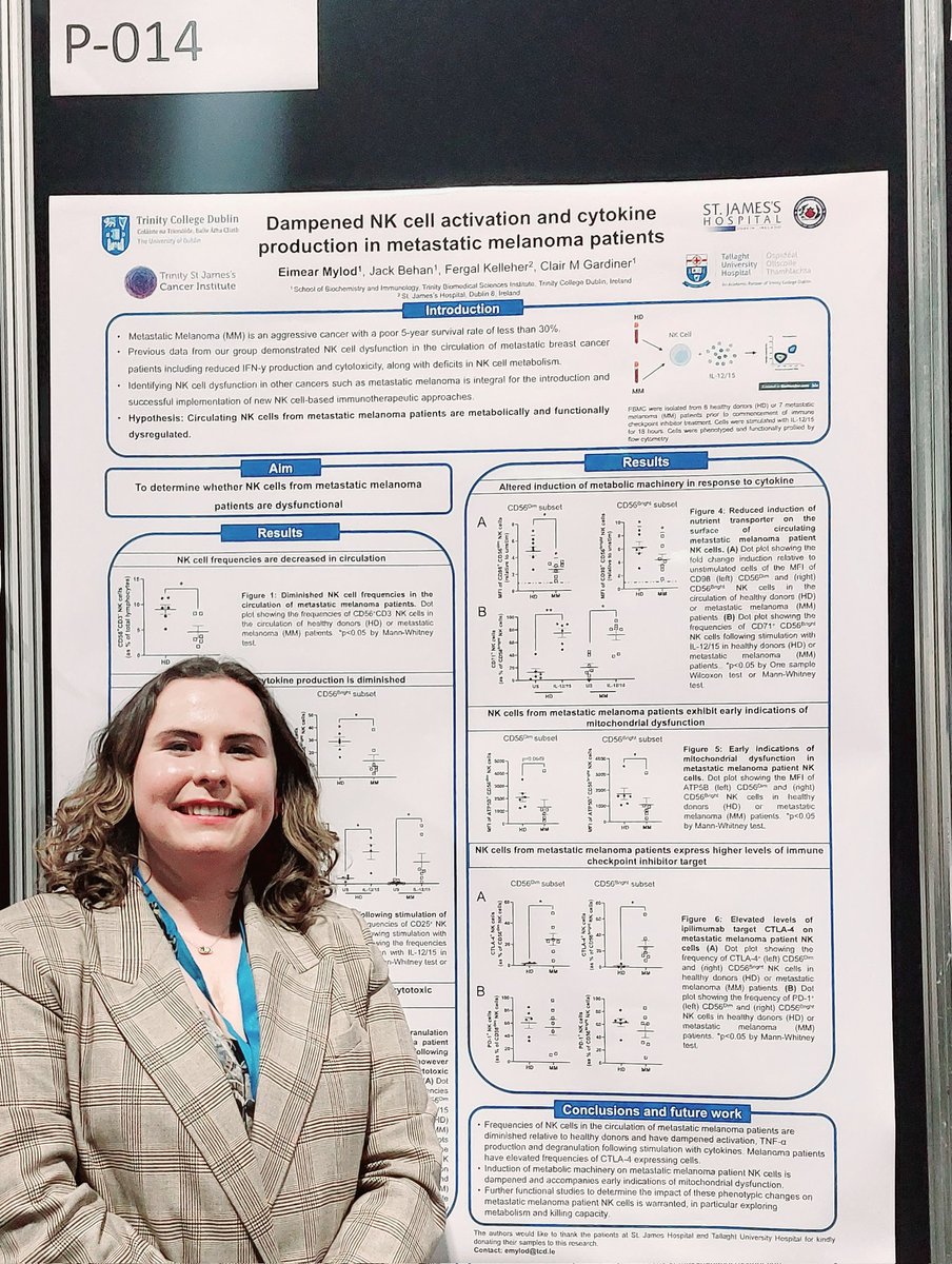 Dr. Eimear Mylod (@eimearmyloooood) on Twitter photo Delighted to share the first research from my post doc in <a href="/tcdTBSI/">TCD TBSI</a> with <a href="/clair_gardiner/">Clair Gardiner</a> investigating NK cell dysfunction in metastatic melanoma at the #BSI23 in Belfast this week. A great first <a href="/bsicongress/">BSI Congress & Events</a> experience! 👩🏻🔬🧪<a href="/CancerInstIRE/">Trinity St James's Cancer Institute</a> Delighted to share the first research from my post doc in <a href="/tcdTBSI/">TCD TBSI</a> with <a href="/clair_gardiner/">Clair Gardiner</a> investigating NK cell dysfunction in metastatic melanoma at the #BSI23 in Belfast this week. A great first <a href="/bsicongress/">BSI Congress & Events</a> experience! 👩🏻🔬🧪<a href="/CancerInstIRE/">Trinity St James's Cancer Institute</a>