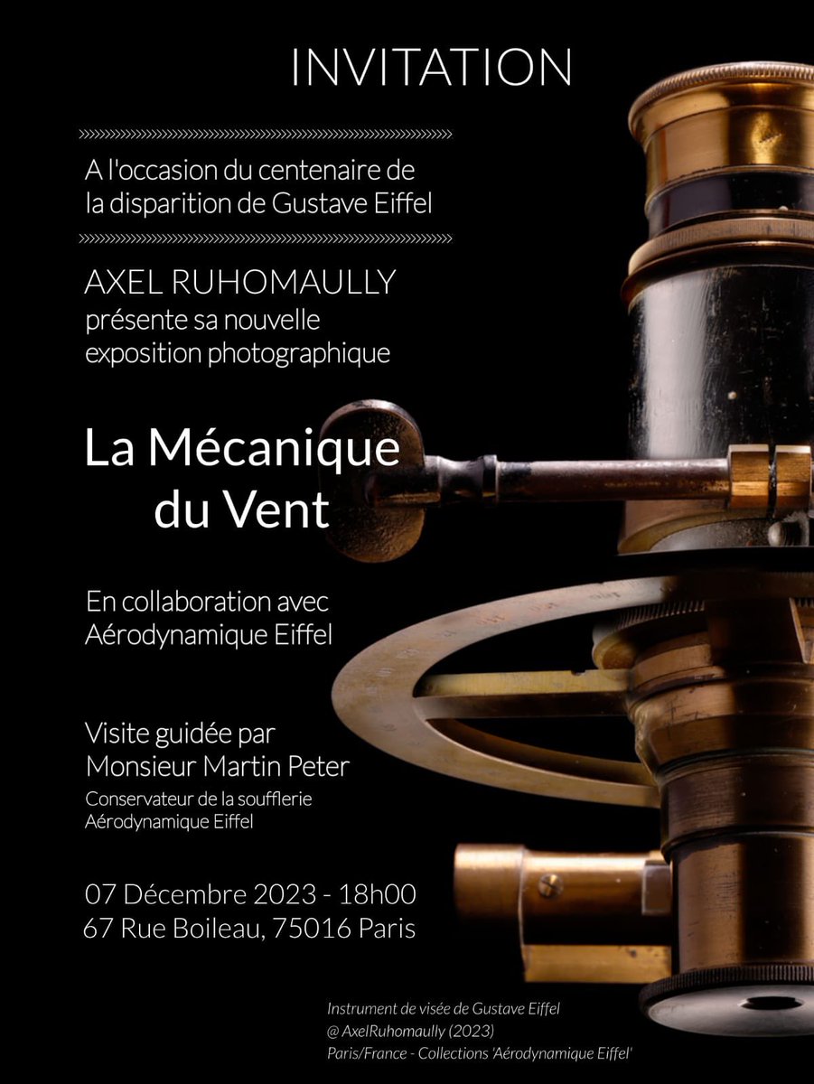 C’était ce soir, un très bel événement, alliant photographie, technologie et surtout le regard si humain de <a href="/AxelRuhomaully/">Axel Ruhomaully</a>. A la #Soufflerie #Eiffel, une superbe exposition par Axel à l’occasion du centenaire de la mort de Gustave #Eiffel : « La mécanique du vent ». A voir.