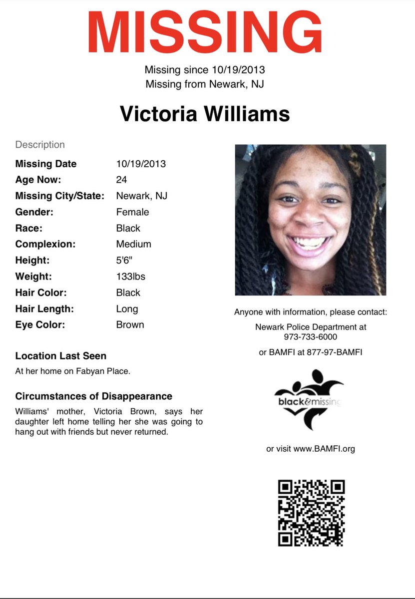 Newark, NJ: 24y/o Victoria Williams is STILL missing & was last seen on October 19th, 2013 at her home on Fabyan Place. Her mother says she left home telling her she was going to hang out with friends, but never returned. #HelpUsFindUs #VictoriaWilliams