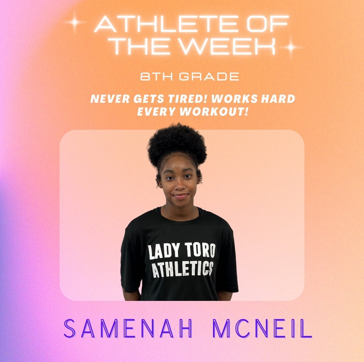 Congrats to 7th Grade Kylie Lara and 8th Grade Samenah McNeil on Athlete of the Week!