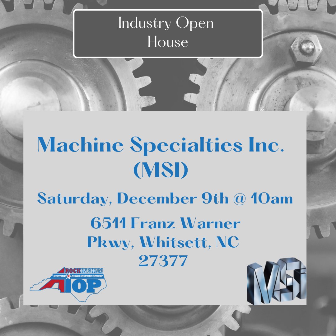 Incase you missed the first one MSI is hosting a 2nd Open House. 

Saturday, December 9th @ 10 a.m.
6511 Franz Warner Pkwy,
Whitsett, NC 27377

It's RockATOP!!