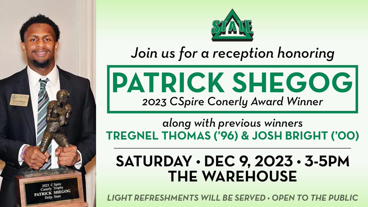 Excited to celebrate with our fellow SAAC member, Conerly Trophy Winner Patrick Shegog and to welcome back two previous winners, Tregnel Thomas and Josh Bright! 🏆💚🎩 #WhereChampionsPlay #AlwaysaStatesman