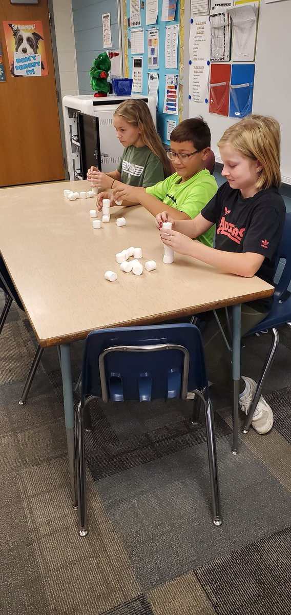 blumenthal_5's tweet photo. Quick minute-to-win-it competition in 5B today.  Goal: stack the most marshmallows.  Lila came out on top and earned herself a sweet treat!  @ShellCreekVikes #lakeviewvikes https://t.co/4r4WiqJ0KA