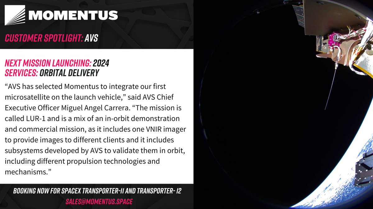 We’ve signed 7 contracts since August w/ commercial customers including AVS⬇️ More info: investors.momentus.space/news-releases/…