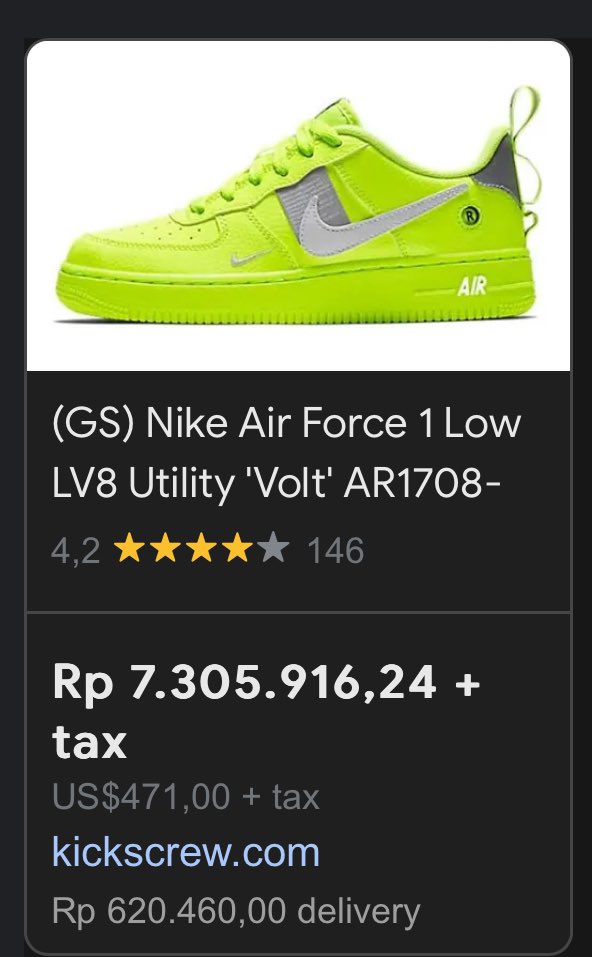 aldirifi's tweet photo. Jual murah aja nih original Nike Air Force 1 Low LV8 Utility 'Volt' AR1708-700 
Size 40 no box, harga aslinya masih 7++
Gue jual murah pokoknya dibawah harga asli jauh deh #jualsepatu #NIKE #jualsepatunike https://t.co/gyIO18Pekv