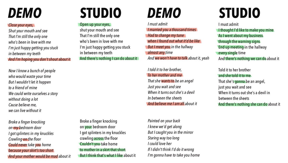 I compared the demo lyrics to the studio ones of Only Angel. I might have  made some mistakes. I find it so interesting. It used to have 2 more verses  and it, image size:1200x681