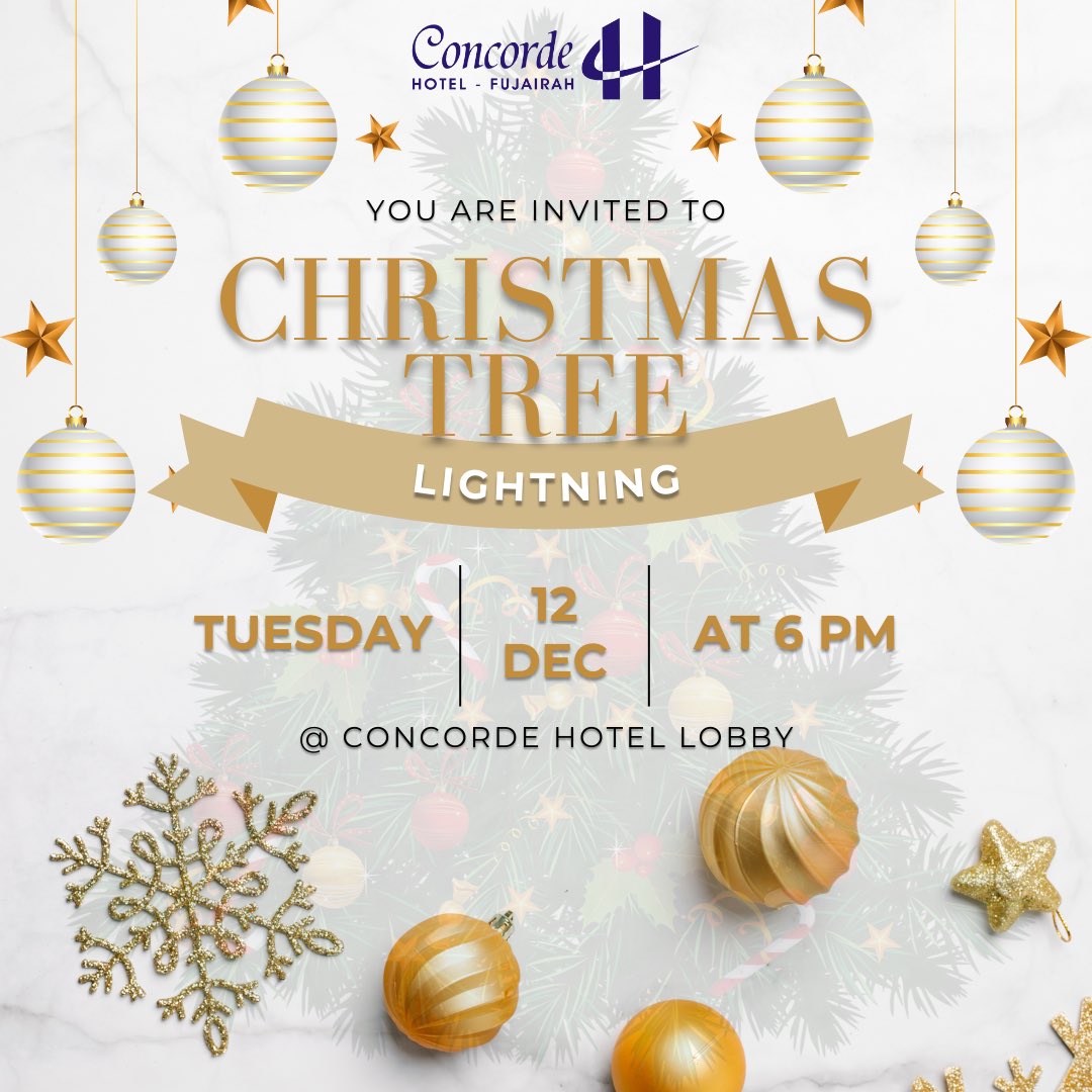 Concorde_Fuj's tweet photo. ✨What's under-wreath the tree this year? ✨

Come, Enjoy and Let us light up the Christmas Tree 🎄
🗓️ 12 December 2023
⏰ 06:00 PM onwards

Awaiting special events &amp; activities just for you! 
👉🏻 Christmas Tree Lightning ✨
👉🏻 Christmas Carolling 🎶
👉🏻 Santa Claus Meet &amp; Greet 🎅 https://t.co/naCmj1Lw8F