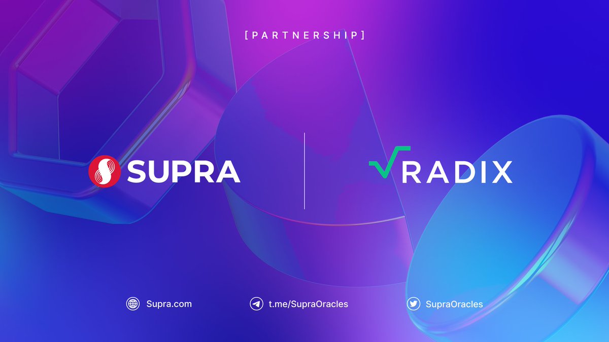 ⚡  @SupraOracles is excited to announce that we've partnered with Radix (<a href="/radixdlt/">Radix - Radically Different DeFi</a>), a full-stack, Layer-1 smart contract platform 🔥

Supra will play a pivotal role in delivering precise and reliable data to the Radix network, empowering developers and users alike 😎